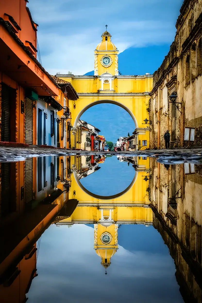 Imagen de un viajero explorando las calles de Antigua Guatemala.