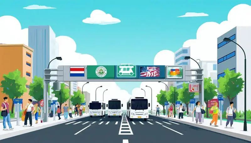 Ilustración de un sistema de transporte público mejorado en Guatemala.